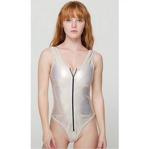 Vintage Gold American Apparel Front Zip Bodysuit Leotard One-piece